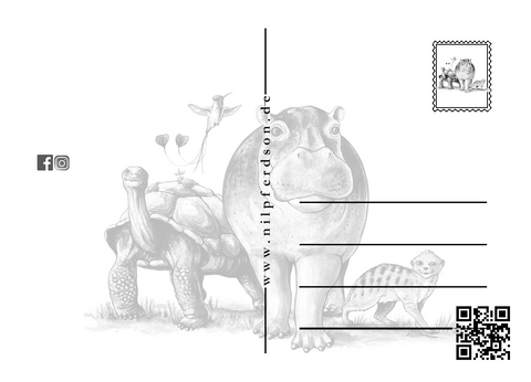 Postkarten-Set Nilpferdson Erdmannson Kolibri Schildegard und die Gang