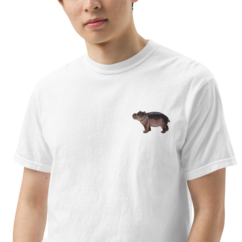 T-Shirt Nilpferdson gestickt auf Unisex mit schwerem Stoff – Weiß