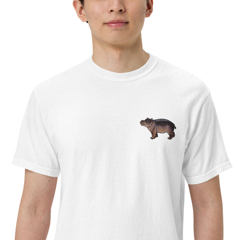 T-Shirt Nilpferdson gestickt auf Unisex mit schwerem Stoff – Weiß
