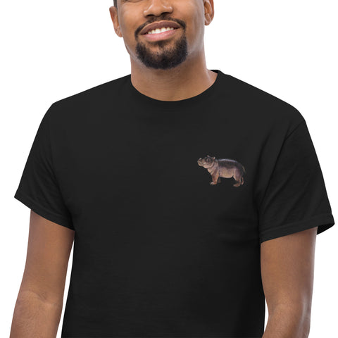 Nilpferdson gestickt auf Unisex T-Shirt schwarz