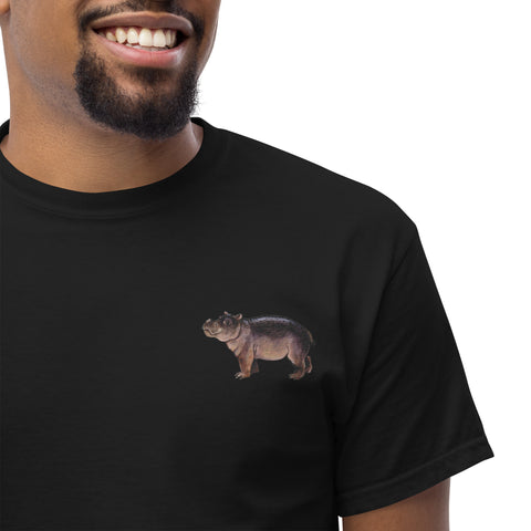 Nilpferdson gestickt auf Unisex T-Shirt schwarz