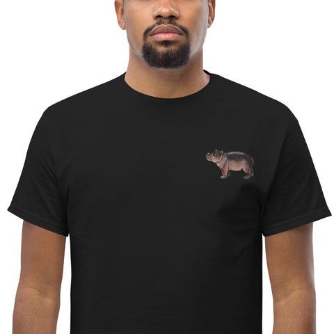 Nilpferdson gestickt auf Unisex T-Shirt schwarz