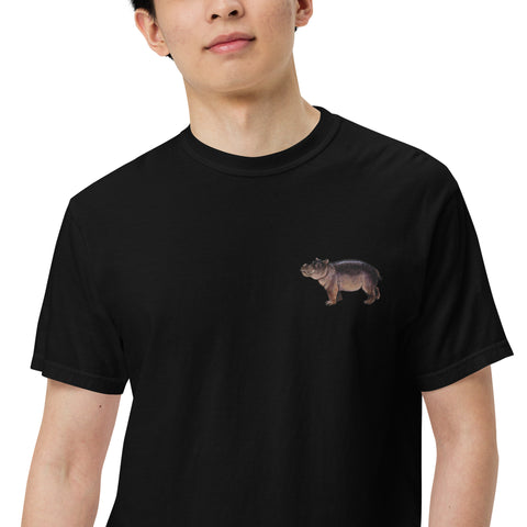 Nilpferdson gestickt auf unisex T-Shirt mit schwerem Stoff - schwarz