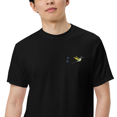 Kolibri gestickt auf unisex T-Shirt mit schwerem Stoff - schwarz