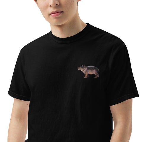 Nilpferdson gestickt auf unisex T-Shirt mit schwerem Stoff - schwarz