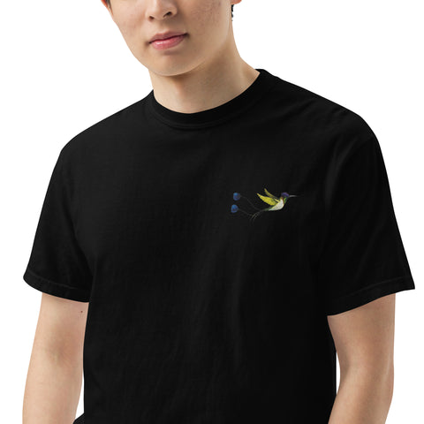 Kolibri gestickt auf unisex T-Shirt mit schwerem Stoff - schwarz