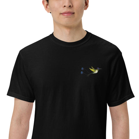 Kolibri gestickt auf unisex T-Shirt mit schwerem Stoff - schwarz