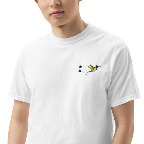 Kolibri gestickt auf unisex T-Shirt mit schwerem Stoff - weiß