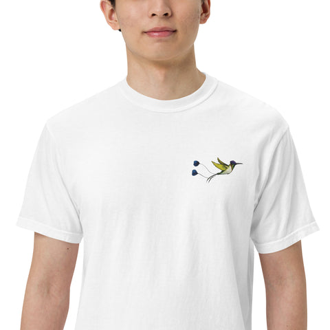 Kolibri gestickt auf unisex T-Shirt mit schwerem Stoff - weiß